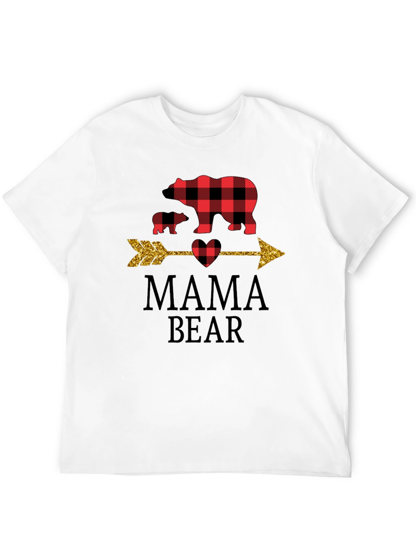 Mama Bear Graphic Tee - Cute Plaid Bear Design