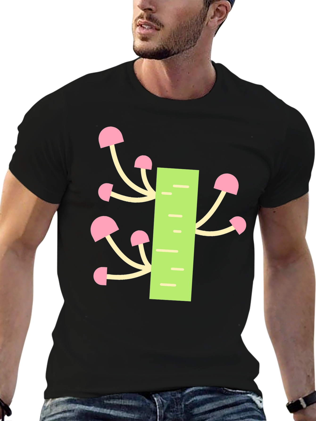 Black T-Shirt with Fungi Graphic