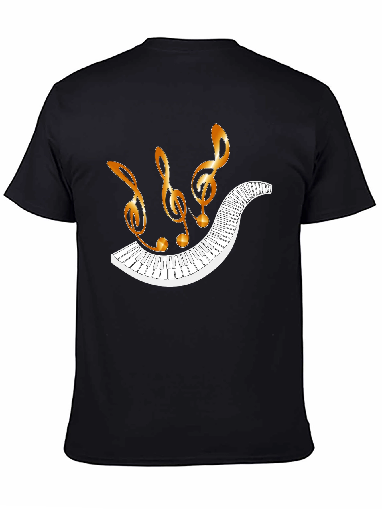 Musical Notes & Piano Keyboard Black T-Shirt