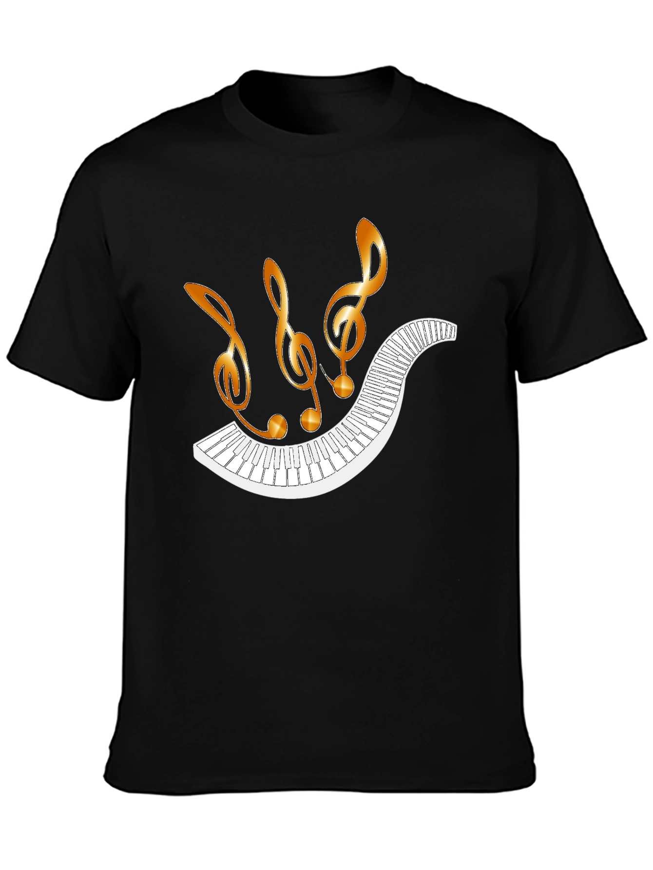 Musical Notes & Piano Keyboard Black T-Shirt