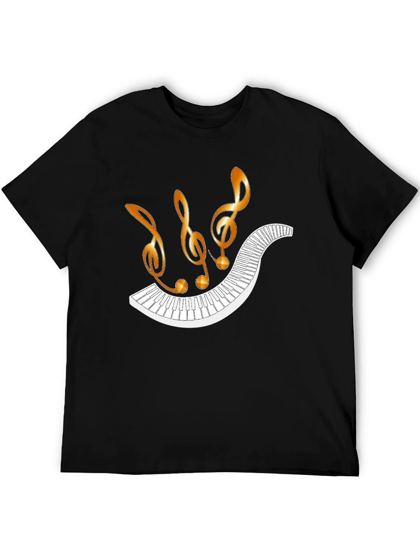 Musical Notes & Piano Keyboard Black T-Shirt