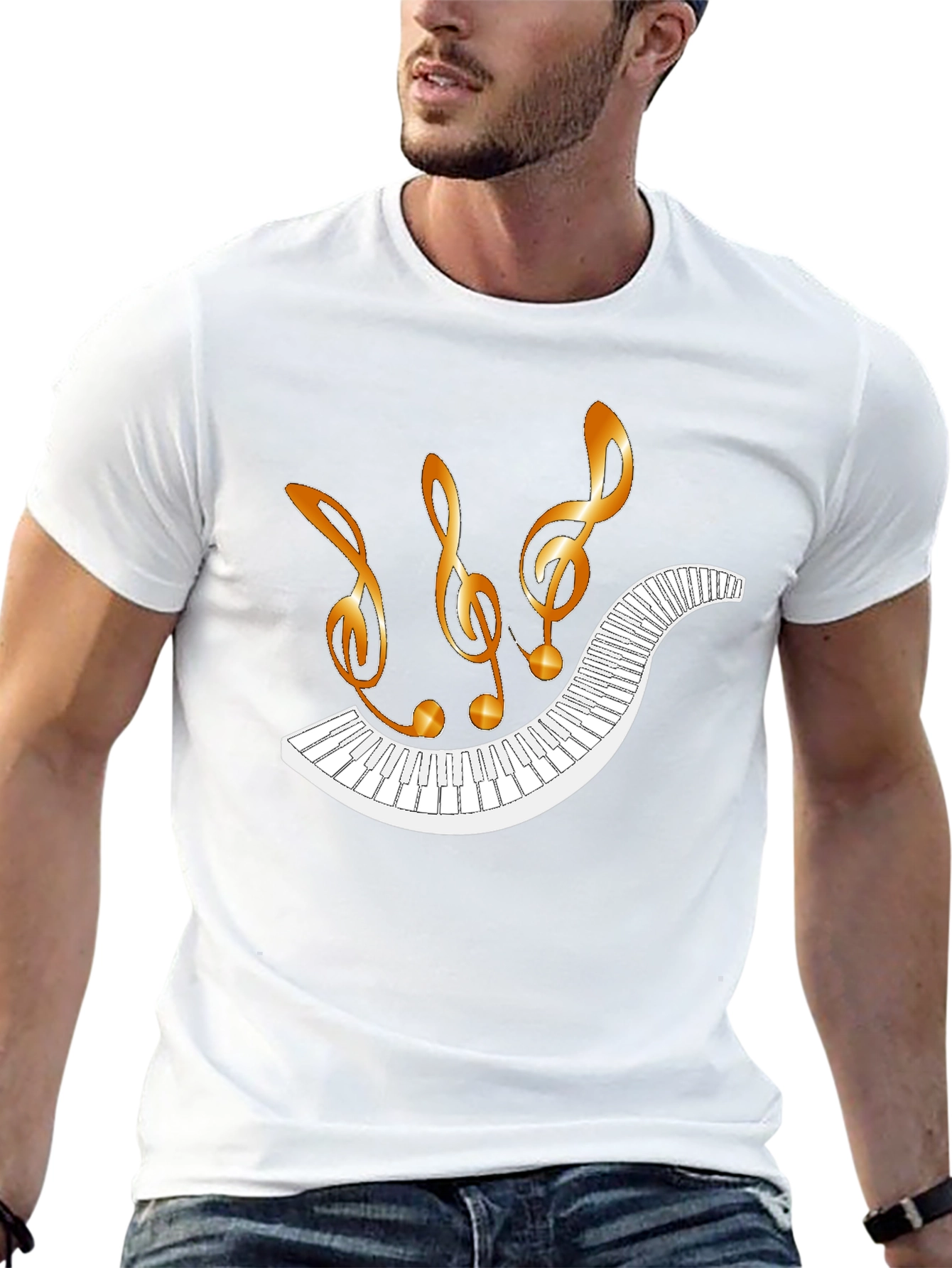 Musical Notes & Piano Keyboard Black T-Shirt