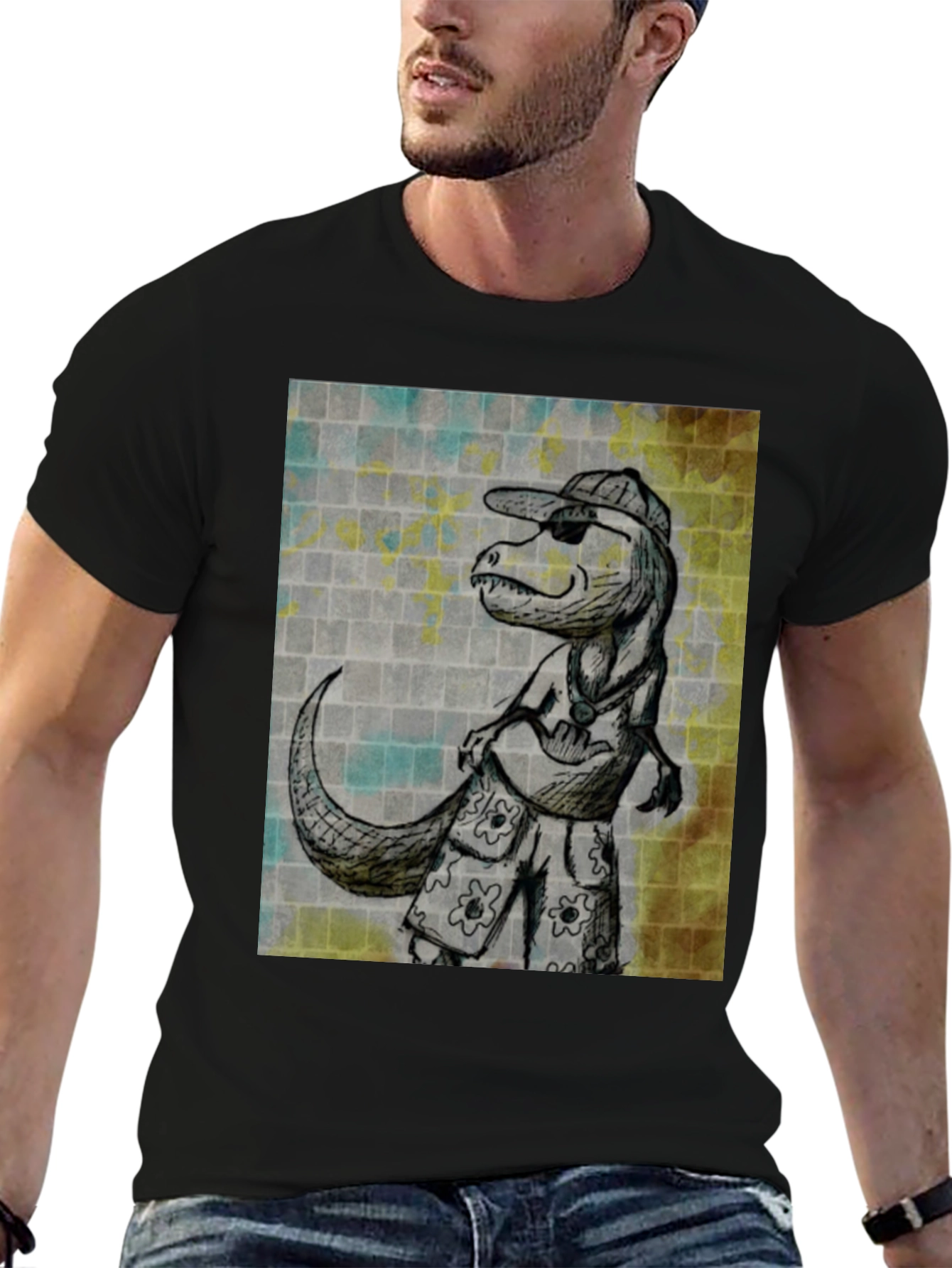 Cool Dinosaur Graphic T-Shirt - Black
