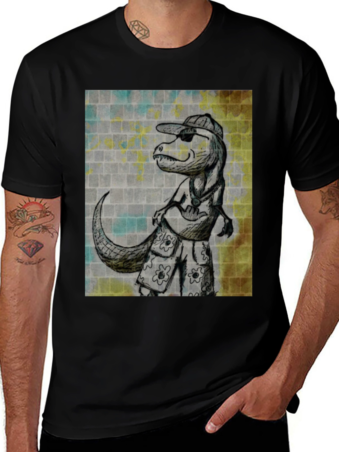 Cool Dinosaur Graphic T-Shirt - Black