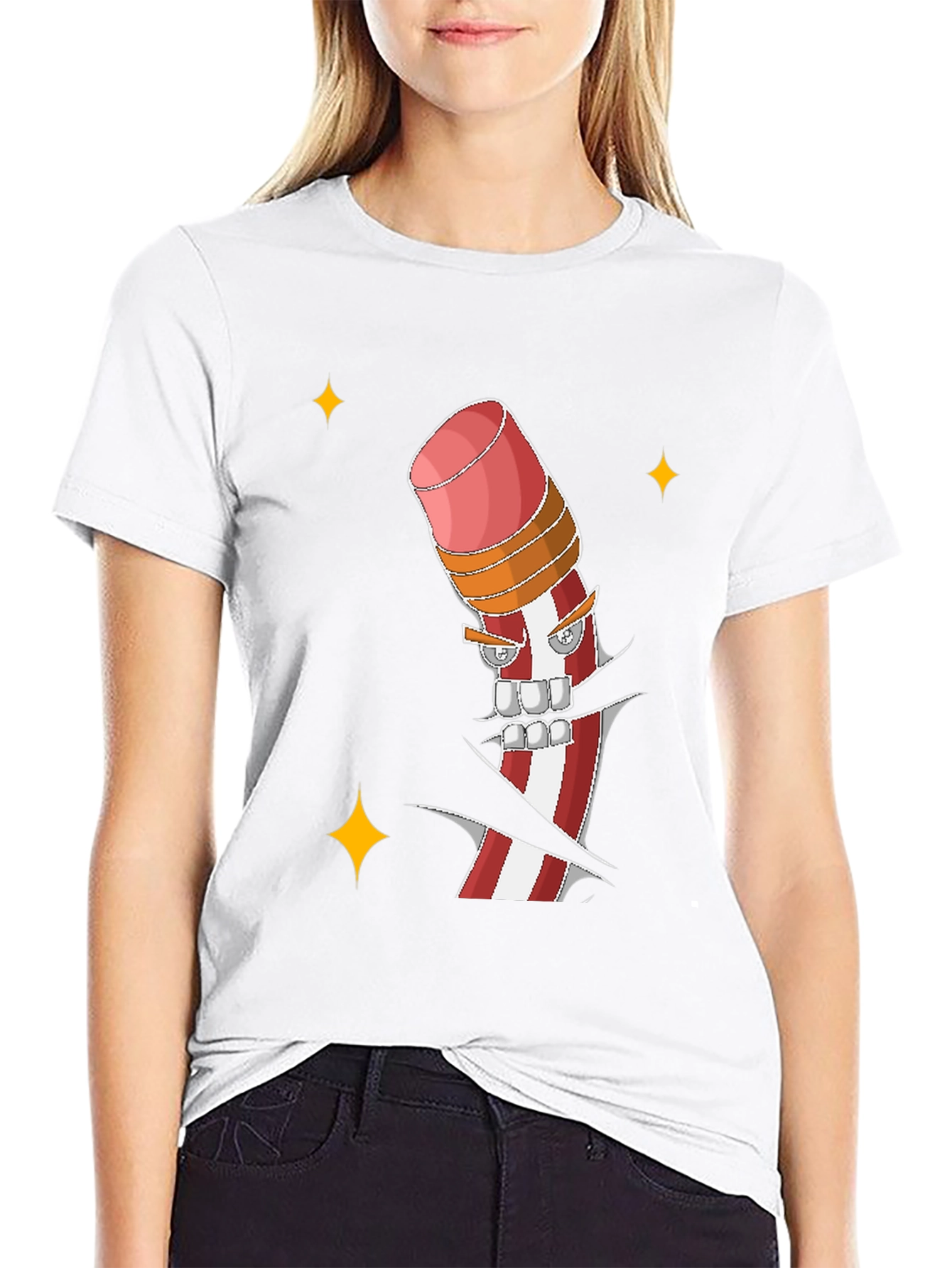 Mens Black T-shirt with Cartoon Pencil Print