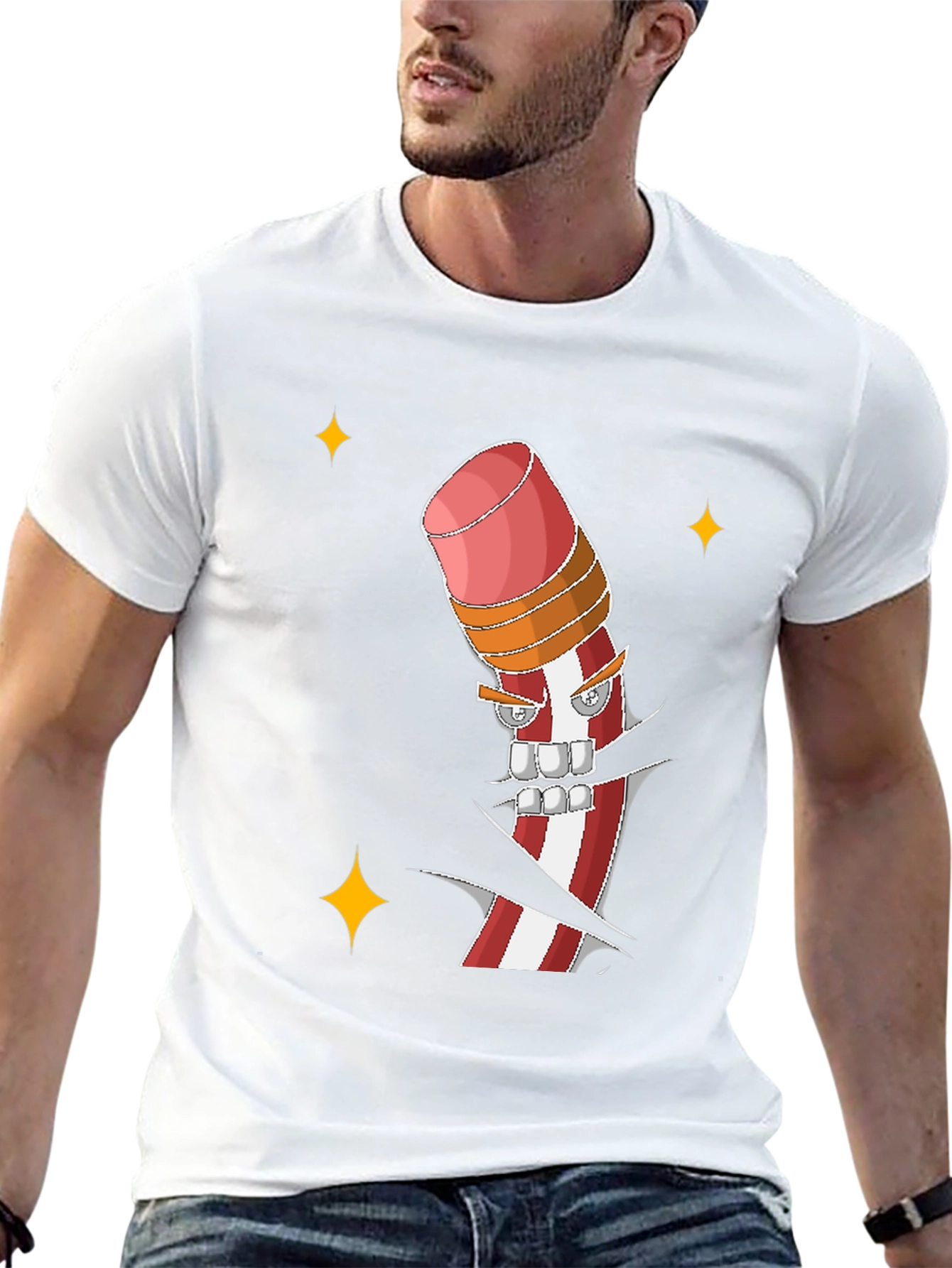 Mens Black T-shirt with Cartoon Pencil Print