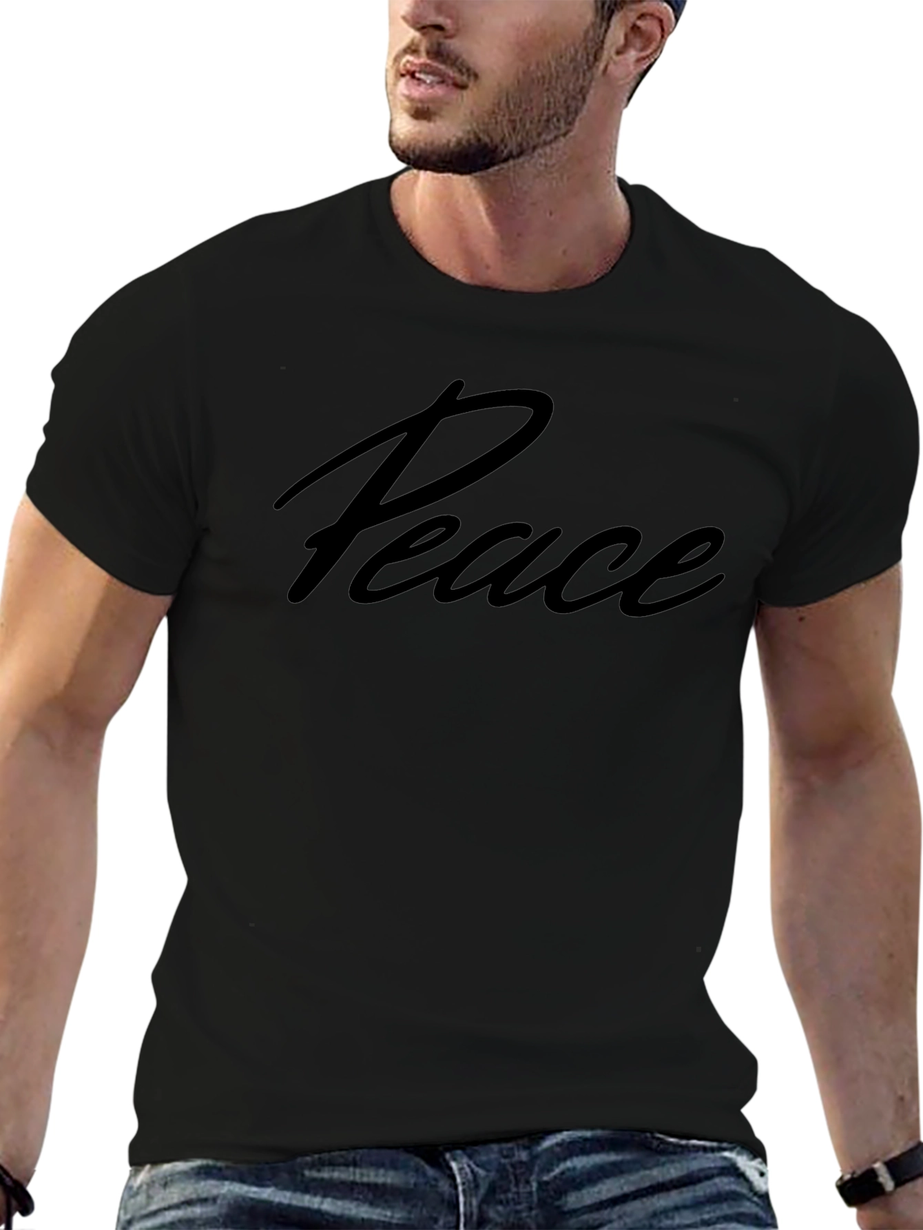 Peace Script Black T-Shirt - Relaxed Fit
