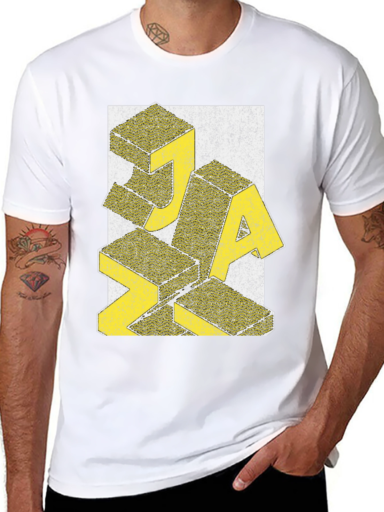 Geometric JAZZ Print Black T-Shirt
