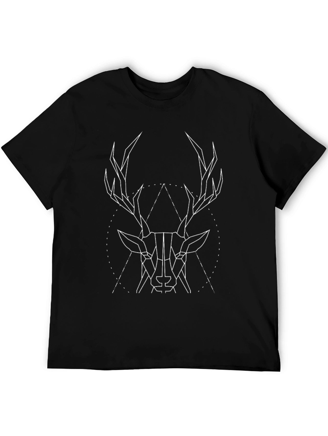 Geometric Deer Graphic Tee - Stylish Mens Black T-Shirt