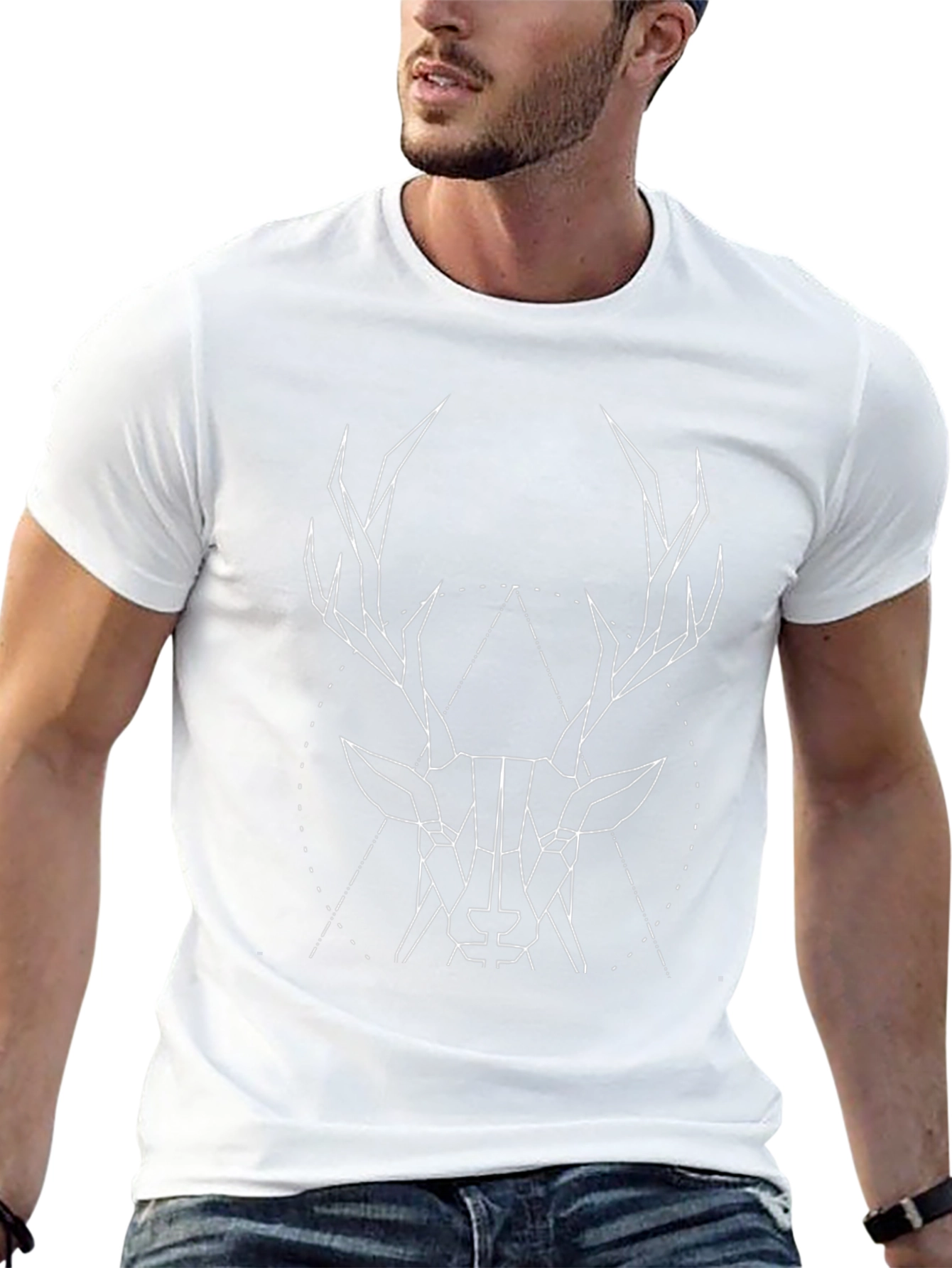 Geometric Deer Graphic Tee - Stylish Mens Black T-Shirt