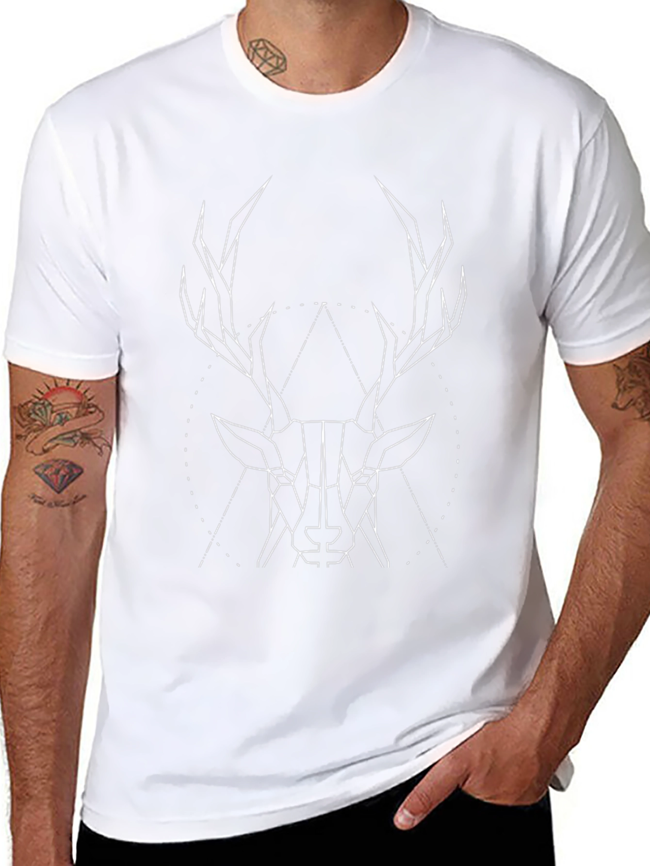 Geometric Deer Graphic Tee - Stylish Mens Black T-Shirt