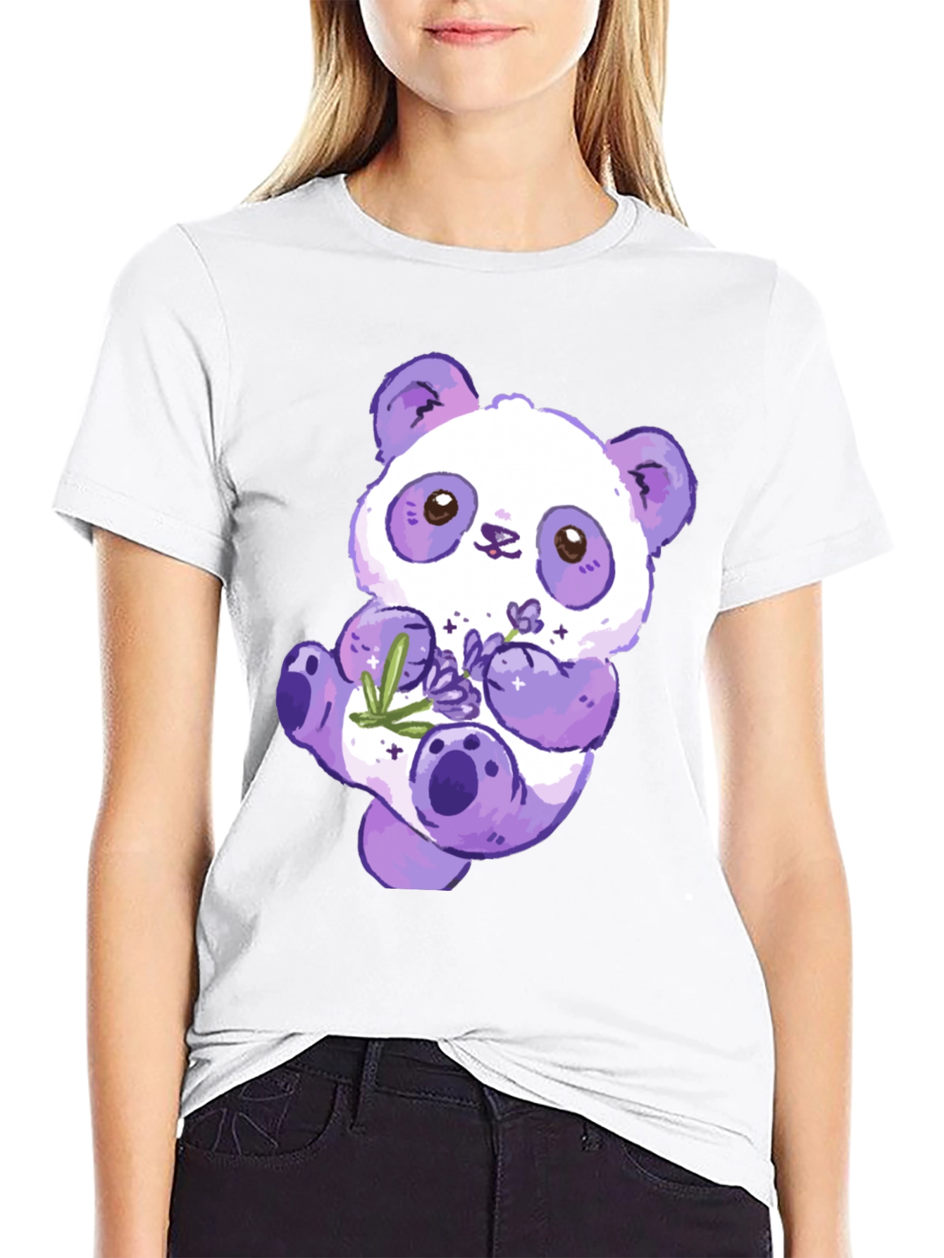 Cute Purple Panda Graphic T-Shirt