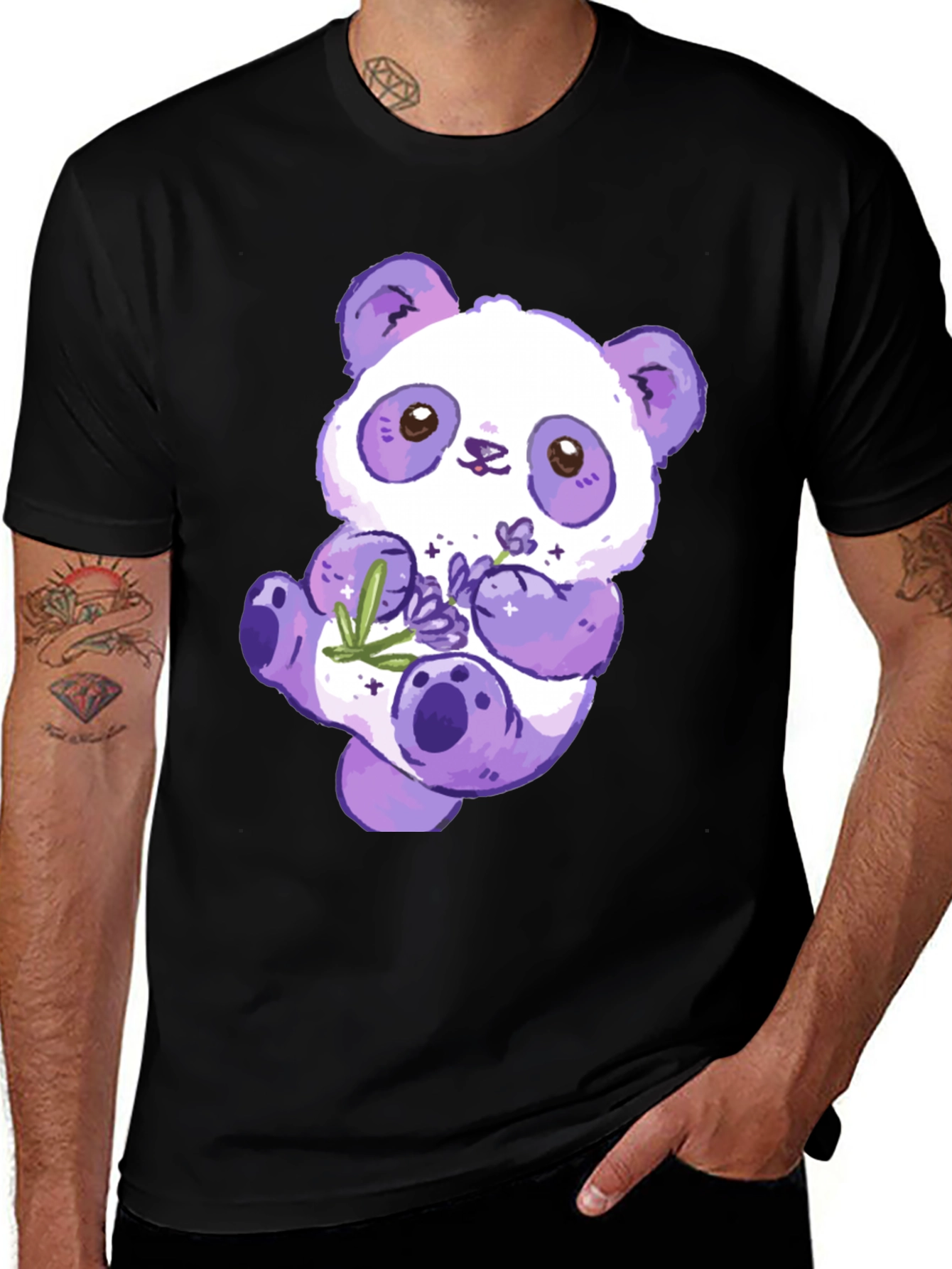 Cute Purple Panda Graphic T-Shirt