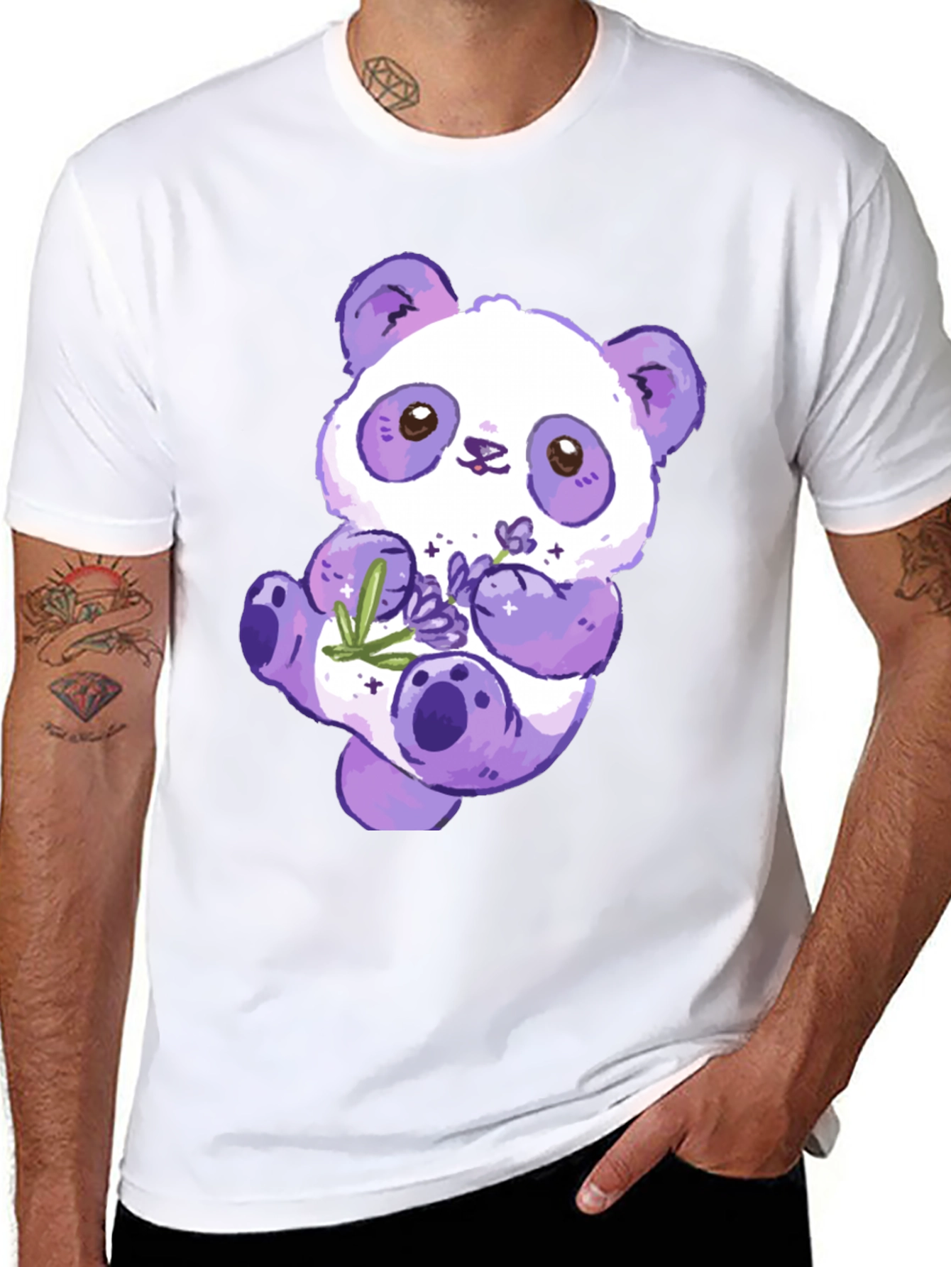Cute Purple Panda Graphic T-Shirt