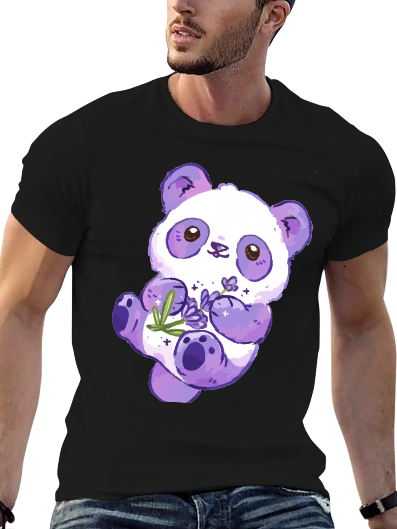 Cute Purple Panda Graphic T-Shirt