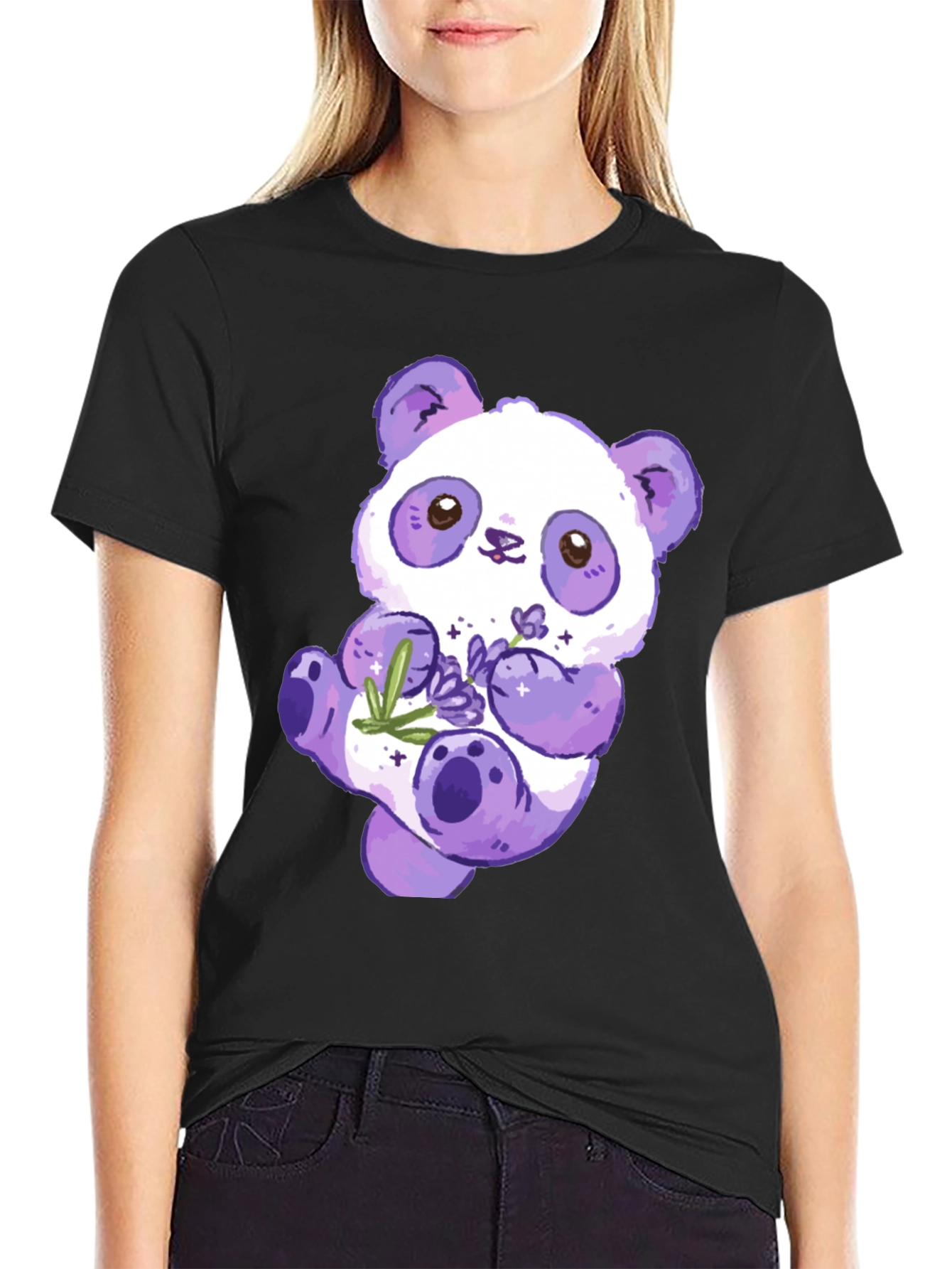 Cute Purple Panda Graphic T-Shirt