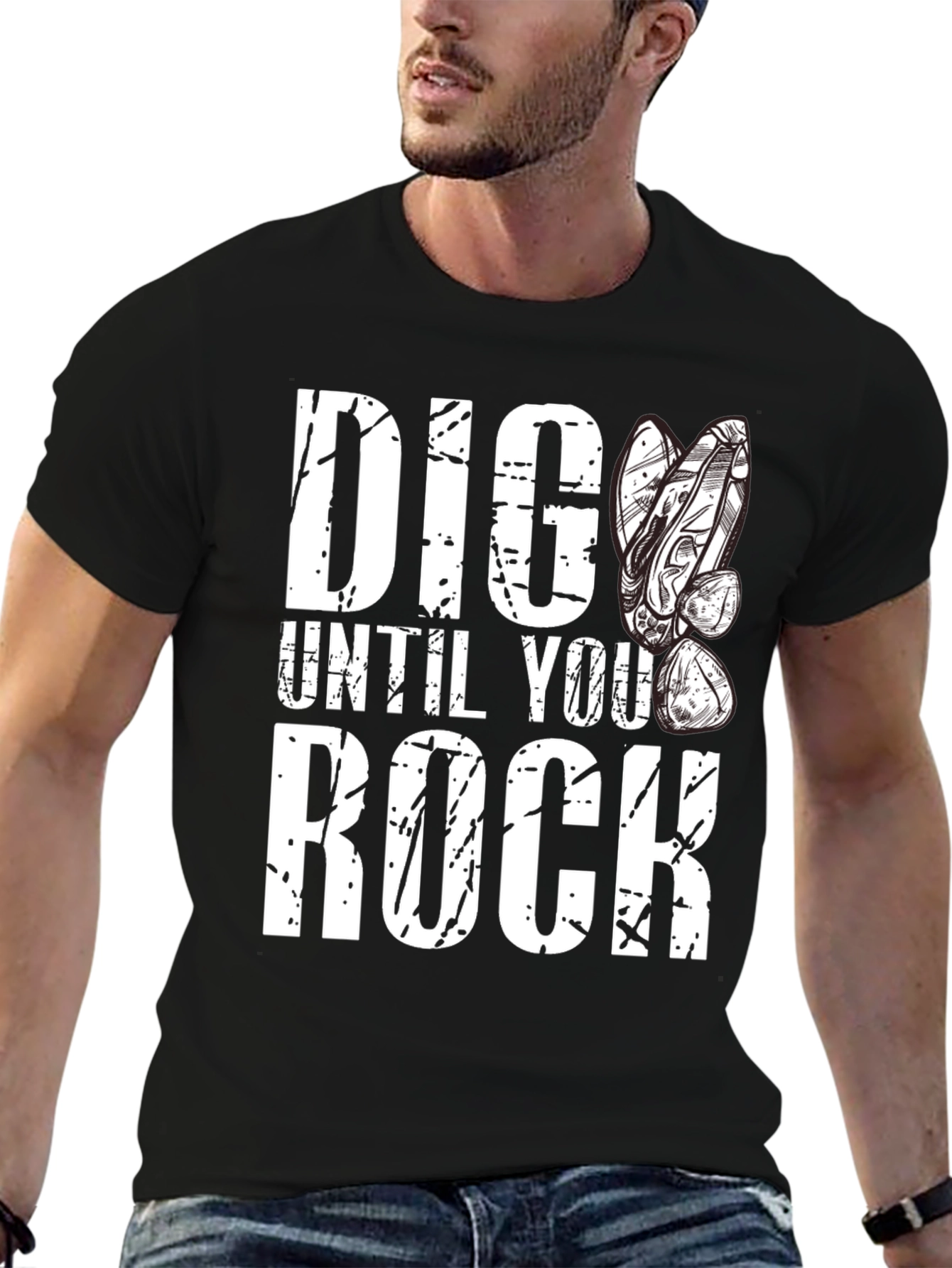 Dig Until You Rock Black Graphic Tee