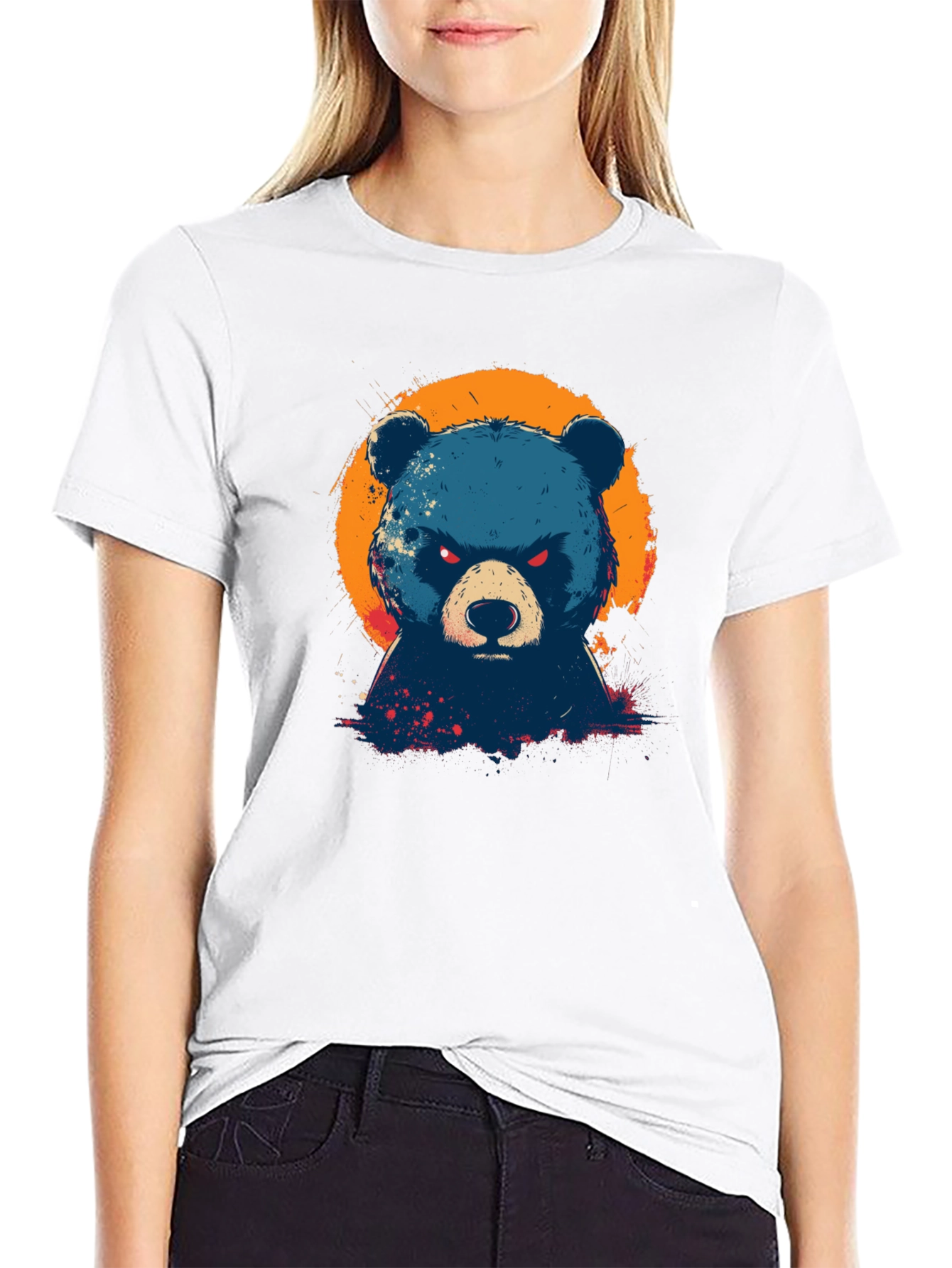 Mens Black T-Shirt with Bear Graphic