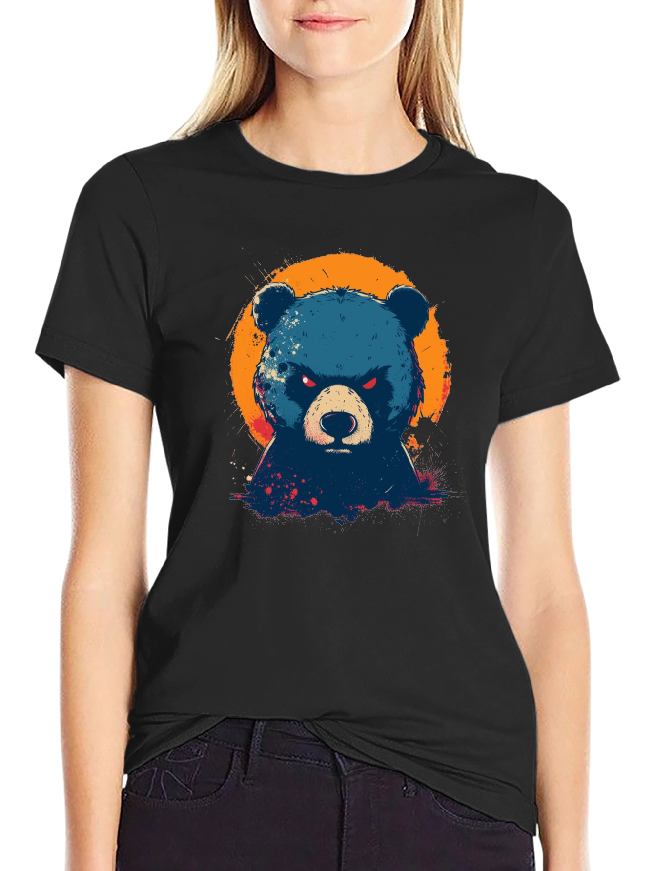Mens Black T-Shirt with Bear Graphic