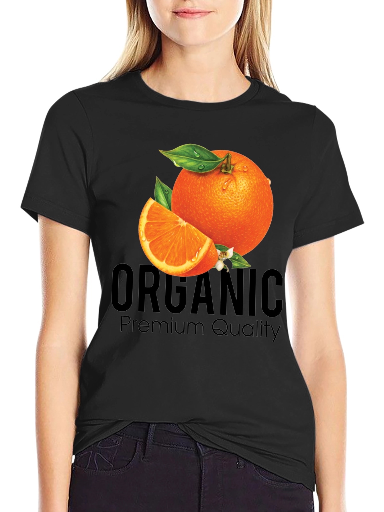 Organic Orange Premium Quality Black T-Shirt