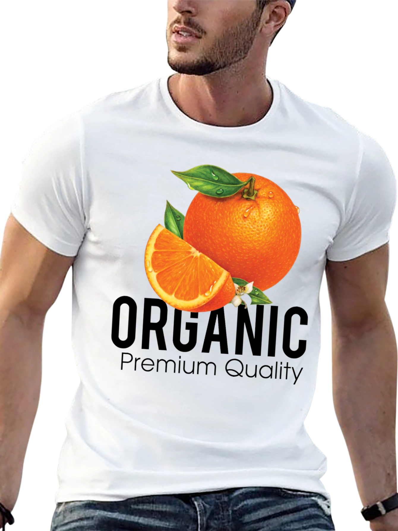 Organic Orange Premium Quality Black T-Shirt