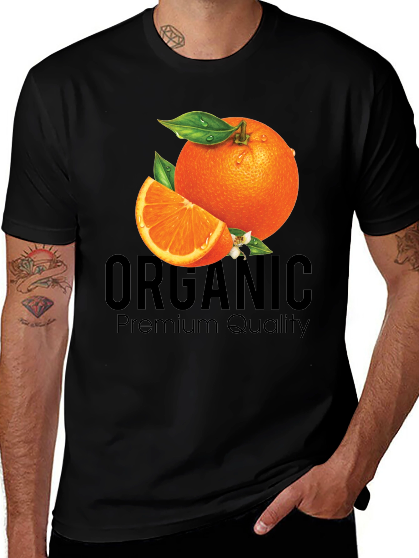 Organic Orange Premium Quality Black T-Shirt