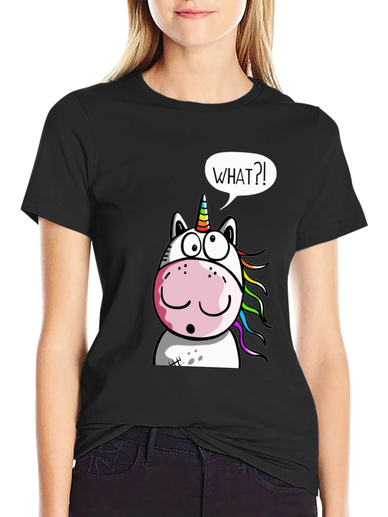 Unicorn What?! Graphic Print Black T-Shirt