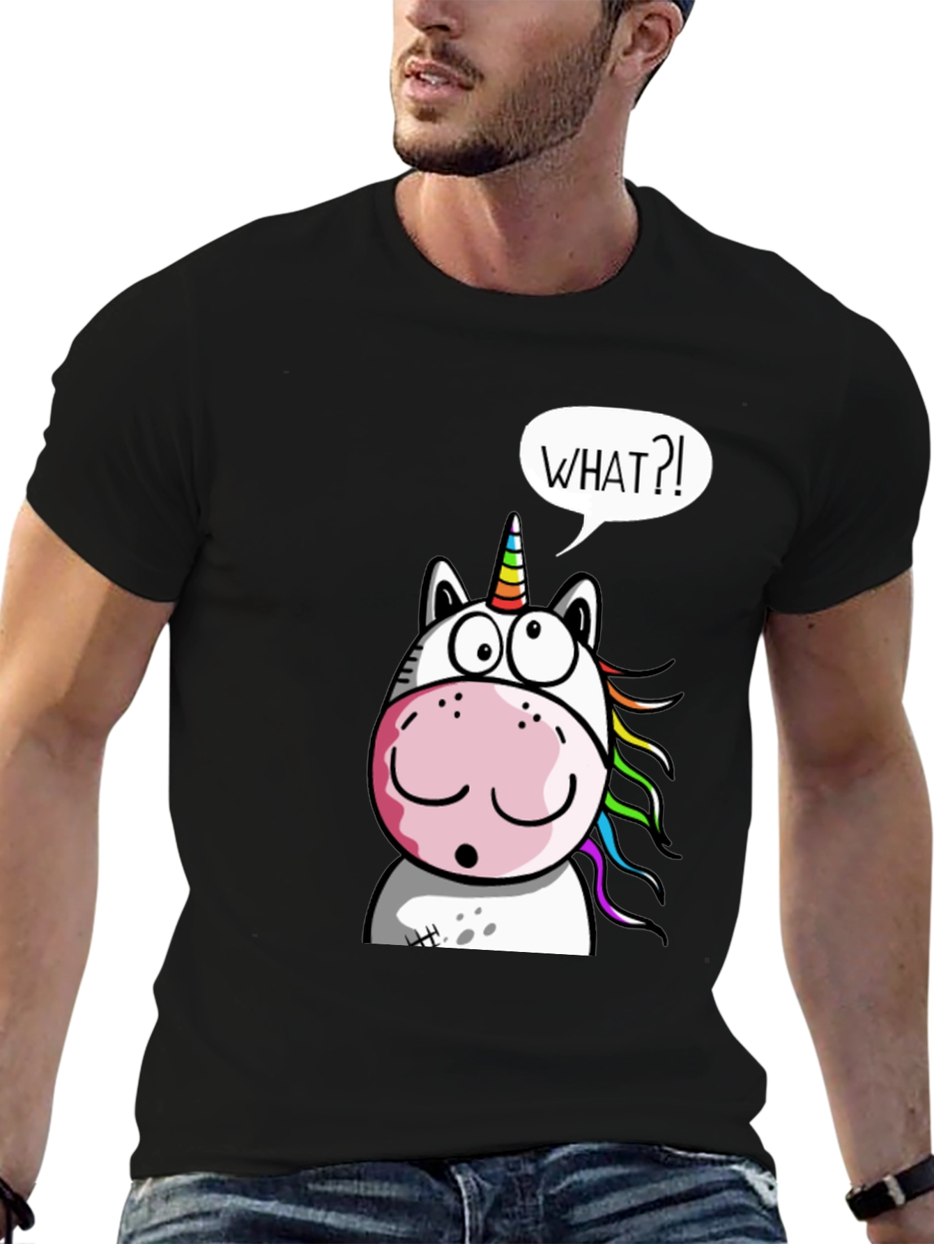 Unicorn What?! Graphic Print Black T-Shirt