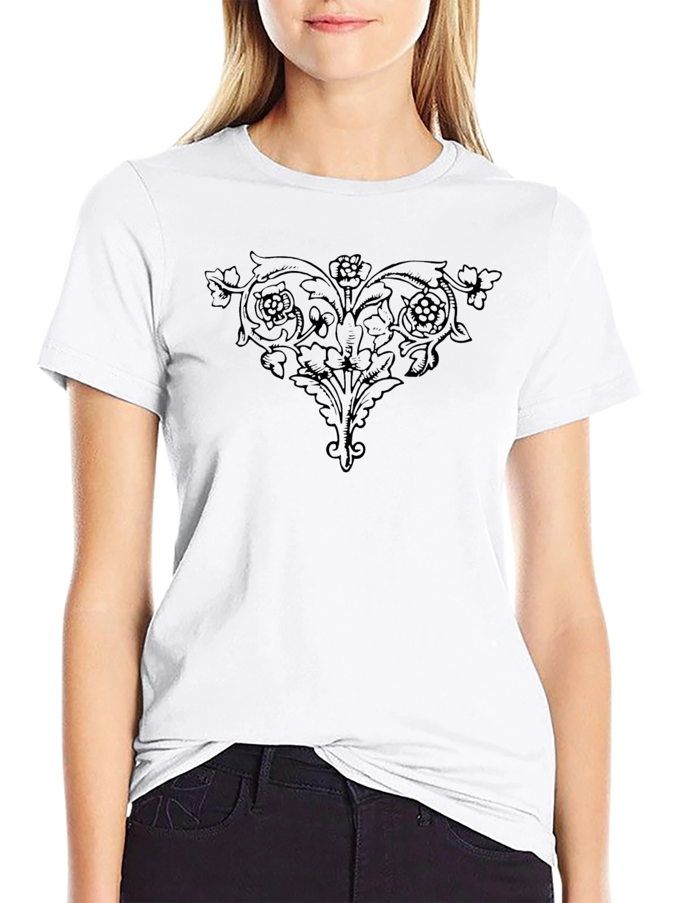Black T-Shirt with Floral Ornament Design