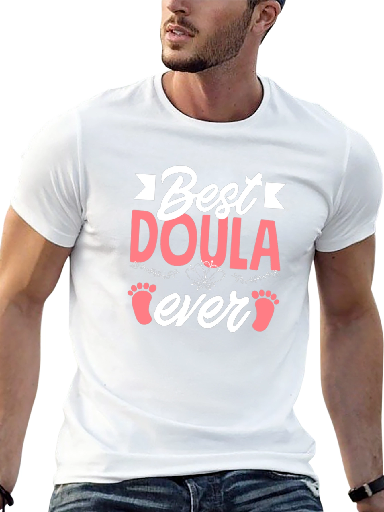 Best Doula Ever T-Shirt - Cute Baby Footprints Design