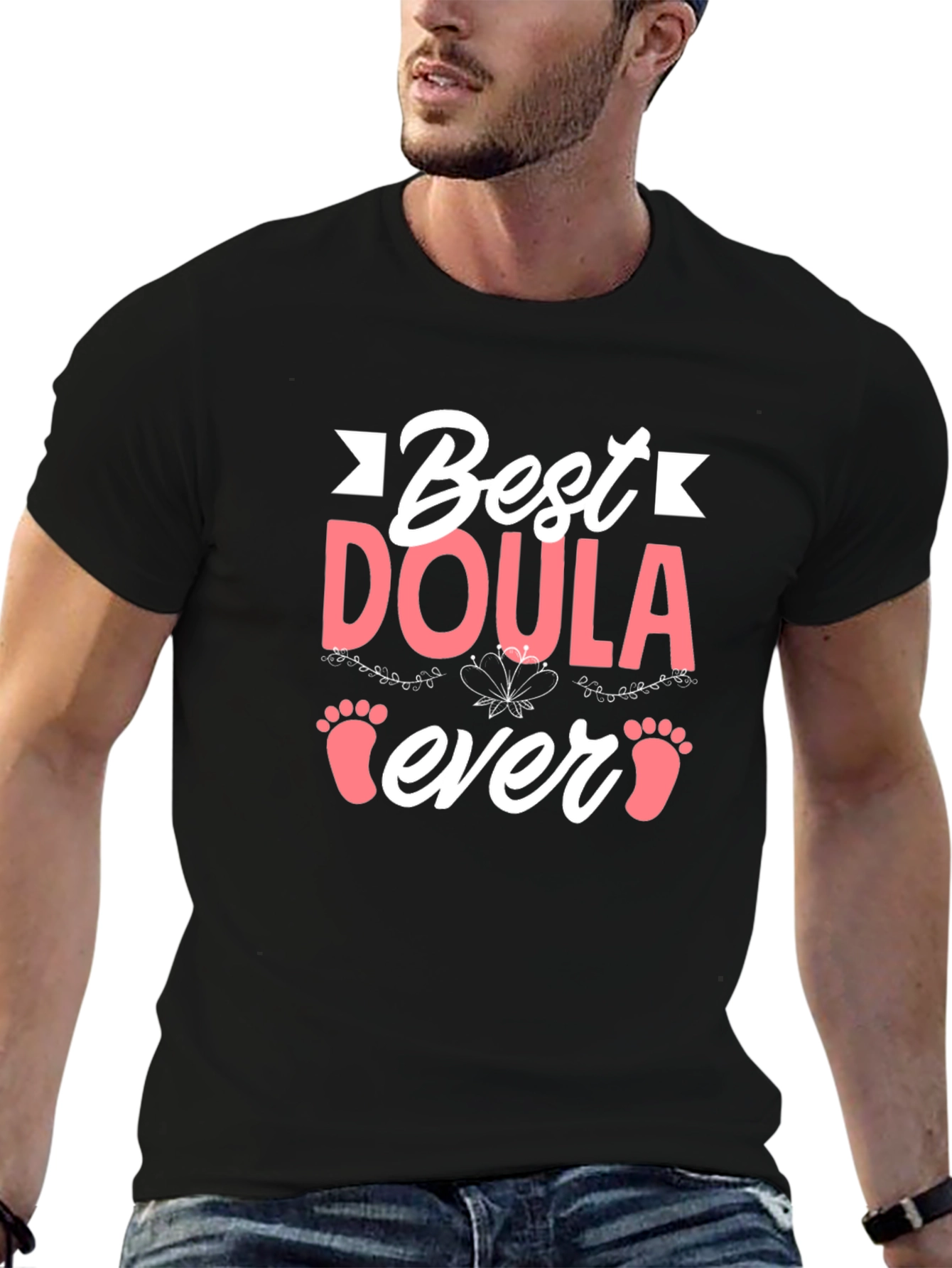 Best Doula Ever T-Shirt - Cute Baby Footprints Design