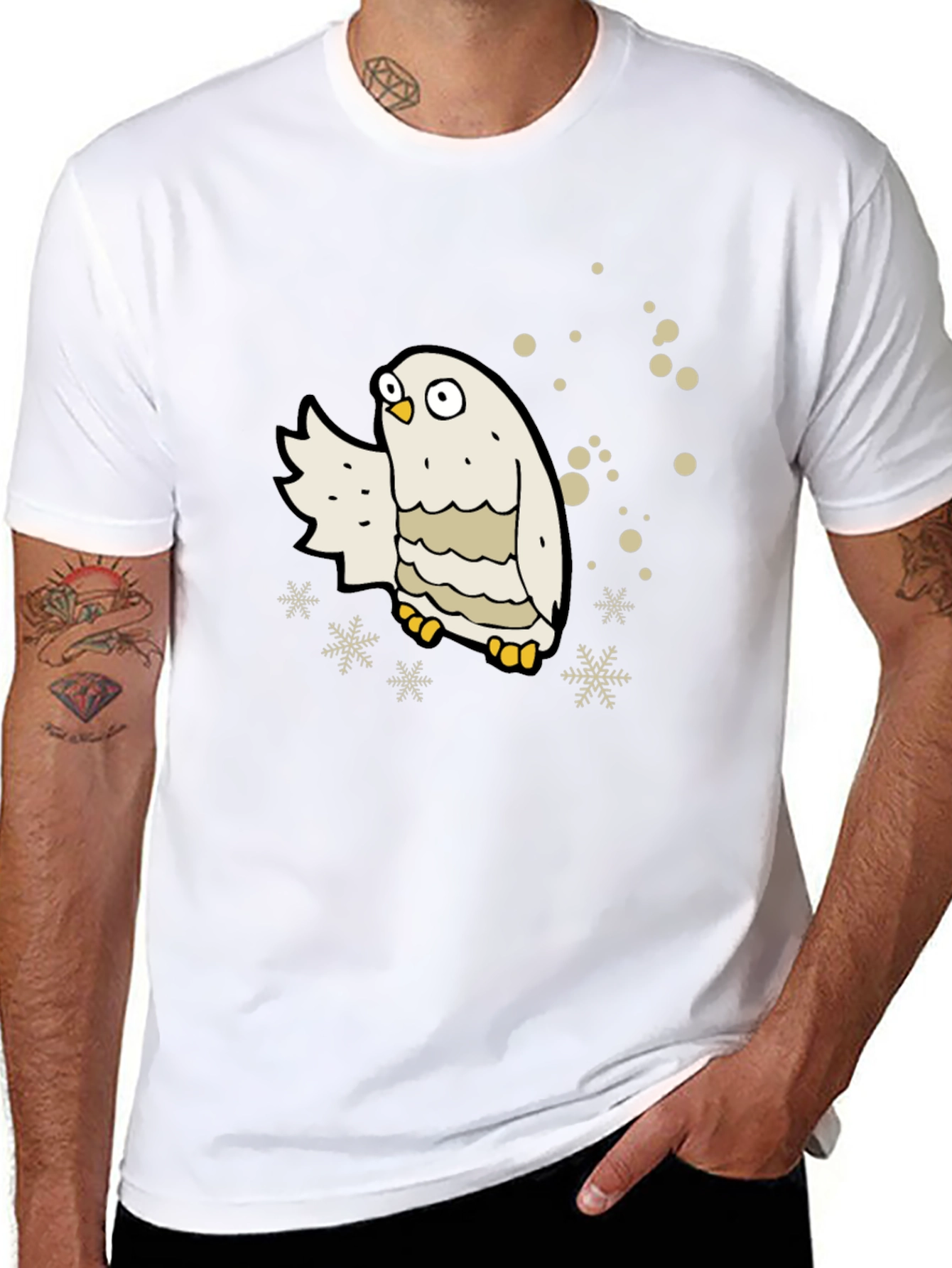 Snowy Owl Graphic Tee - Black Cotton Blend
