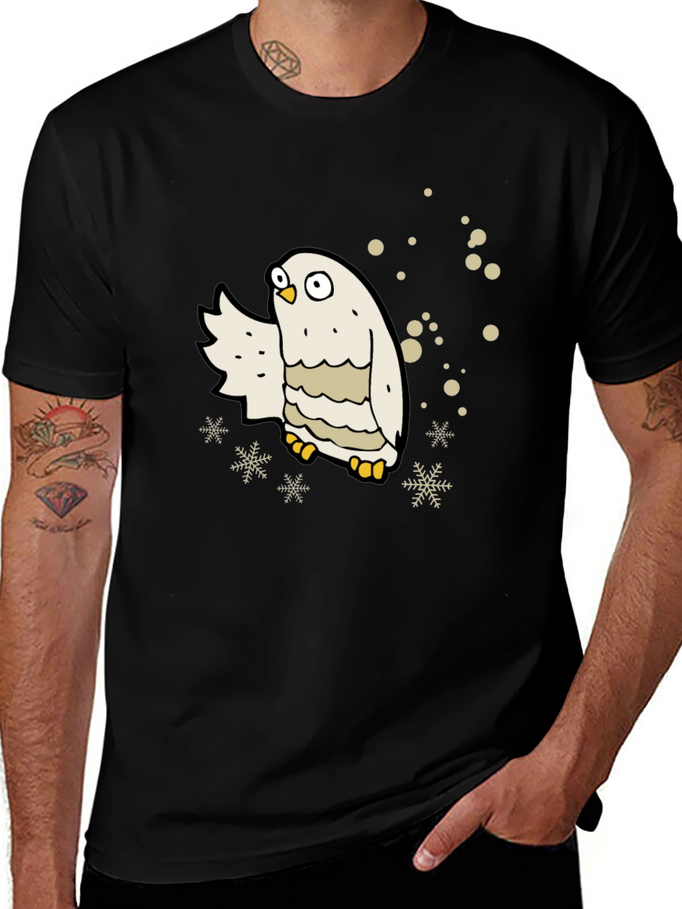 Snowy Owl Graphic Tee - Black Cotton Blend