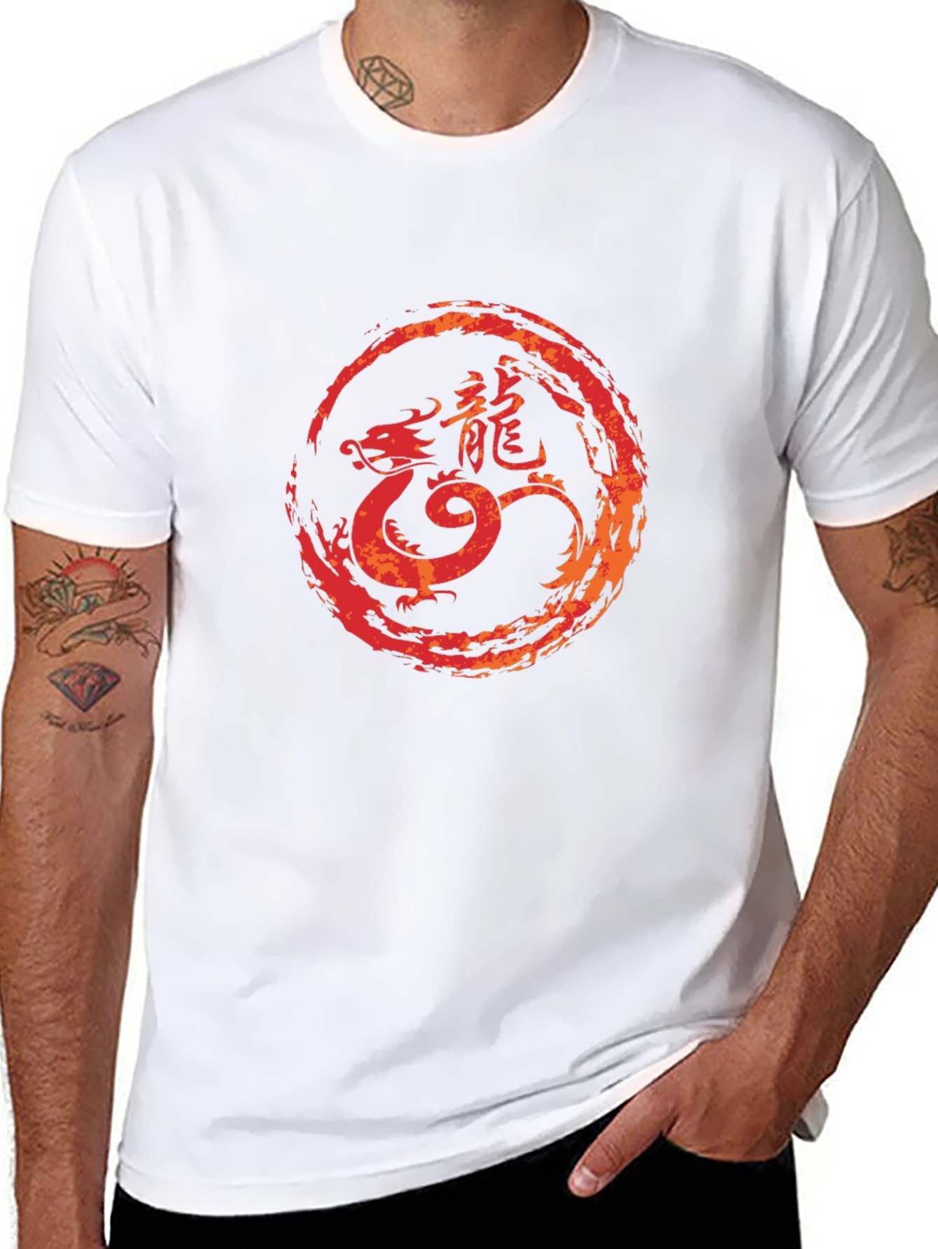 Dragon Circle Graphic Tee - Black Cotton Blend