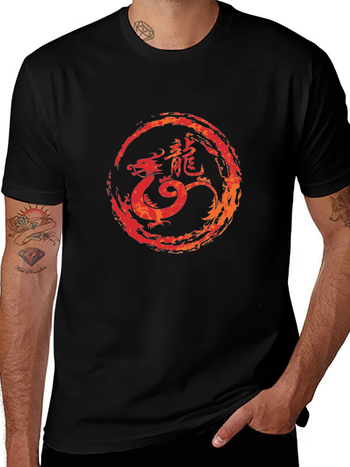 Dragon Circle Graphic Tee - Black Cotton Blend