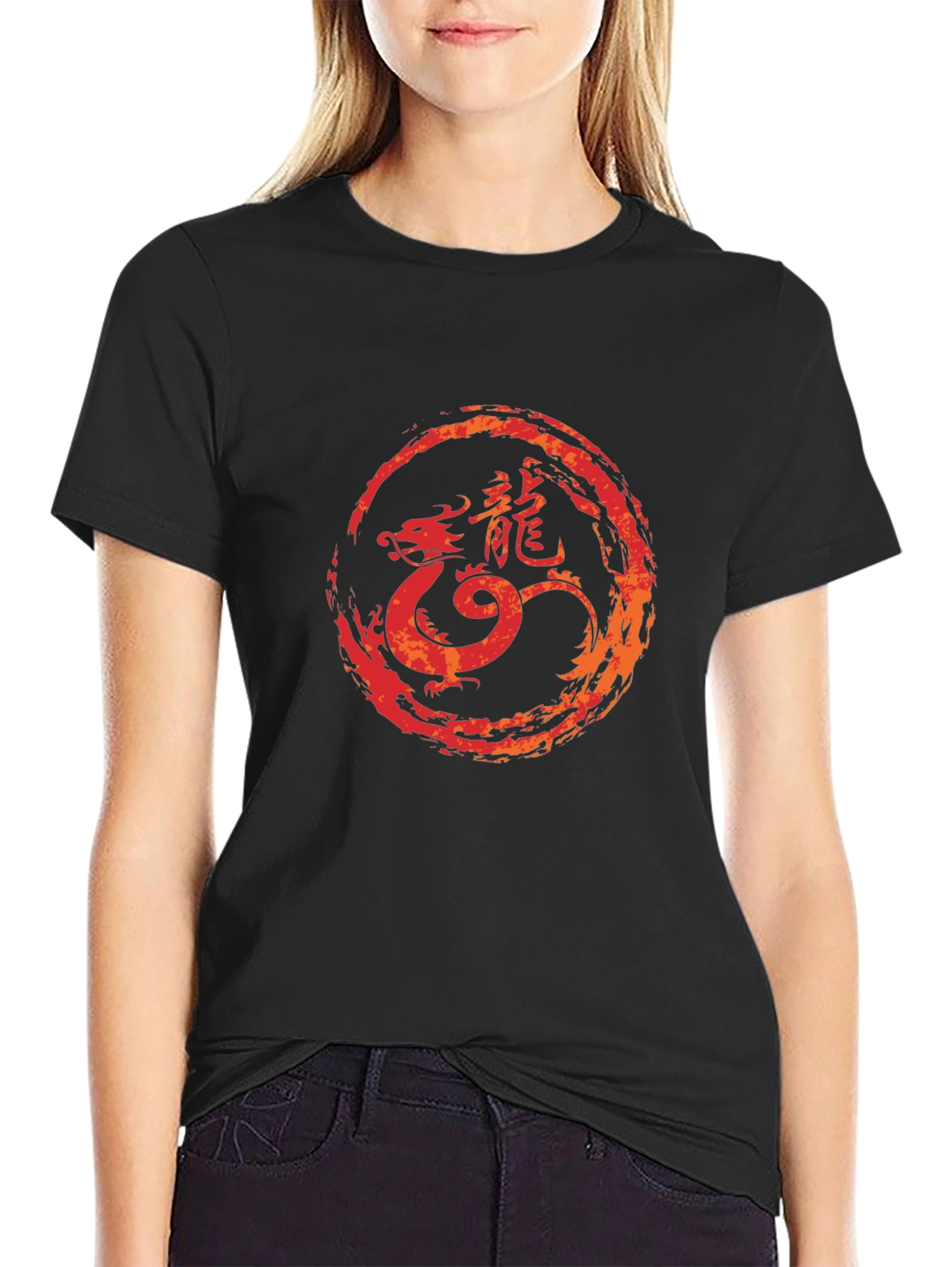 Dragon Circle Graphic Tee - Black Cotton Blend