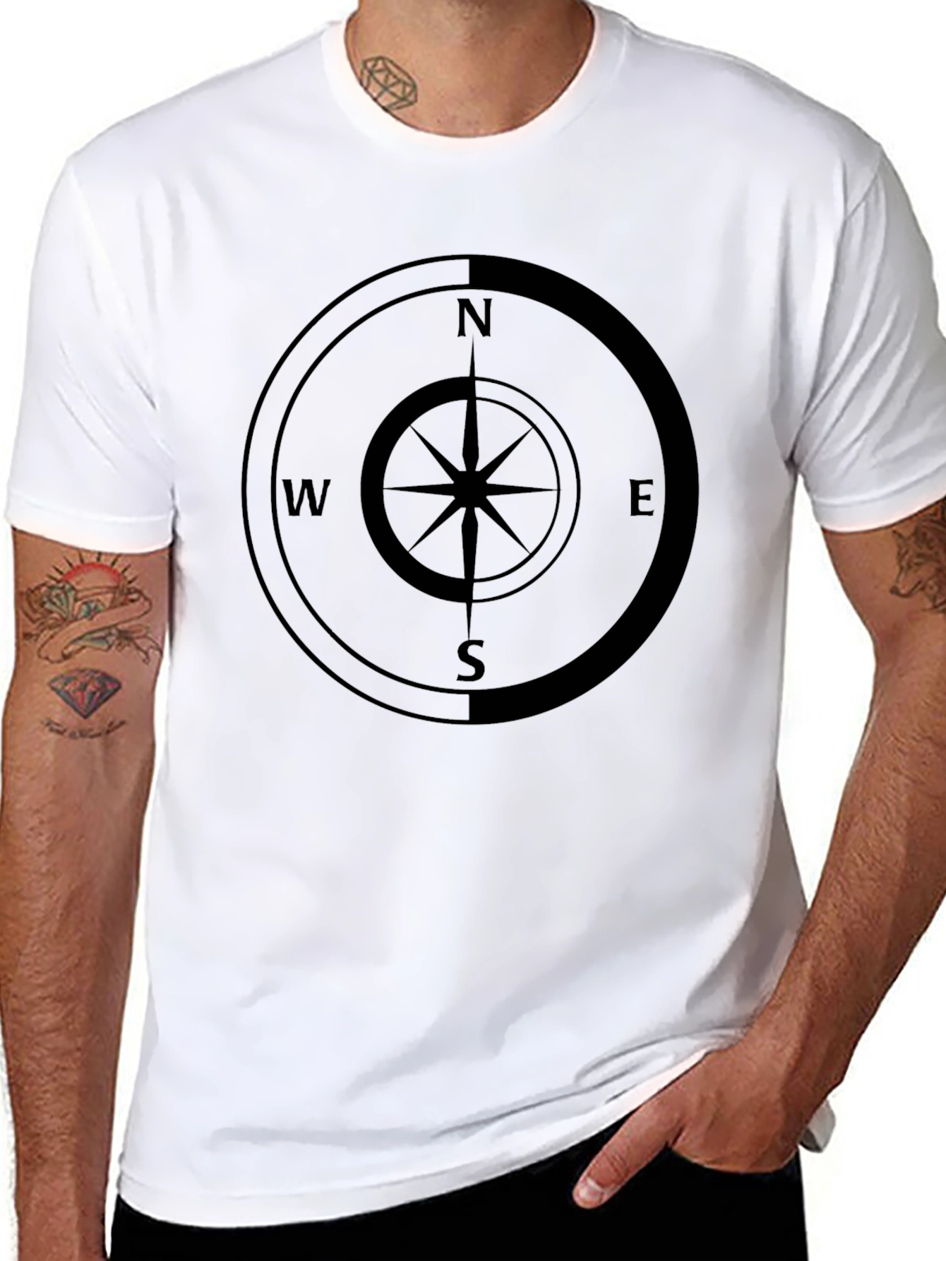 Compass Rose Graphic Tee - Black Cotton Comfort