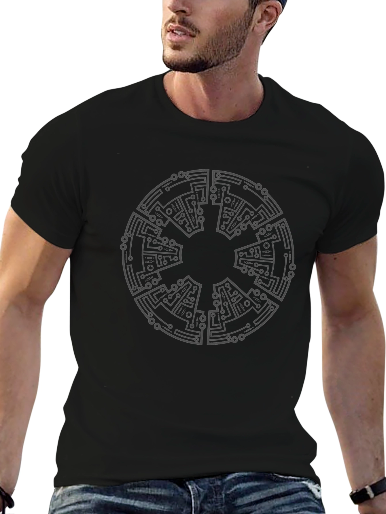 Tech Circuit Mandala Black T-Shirt