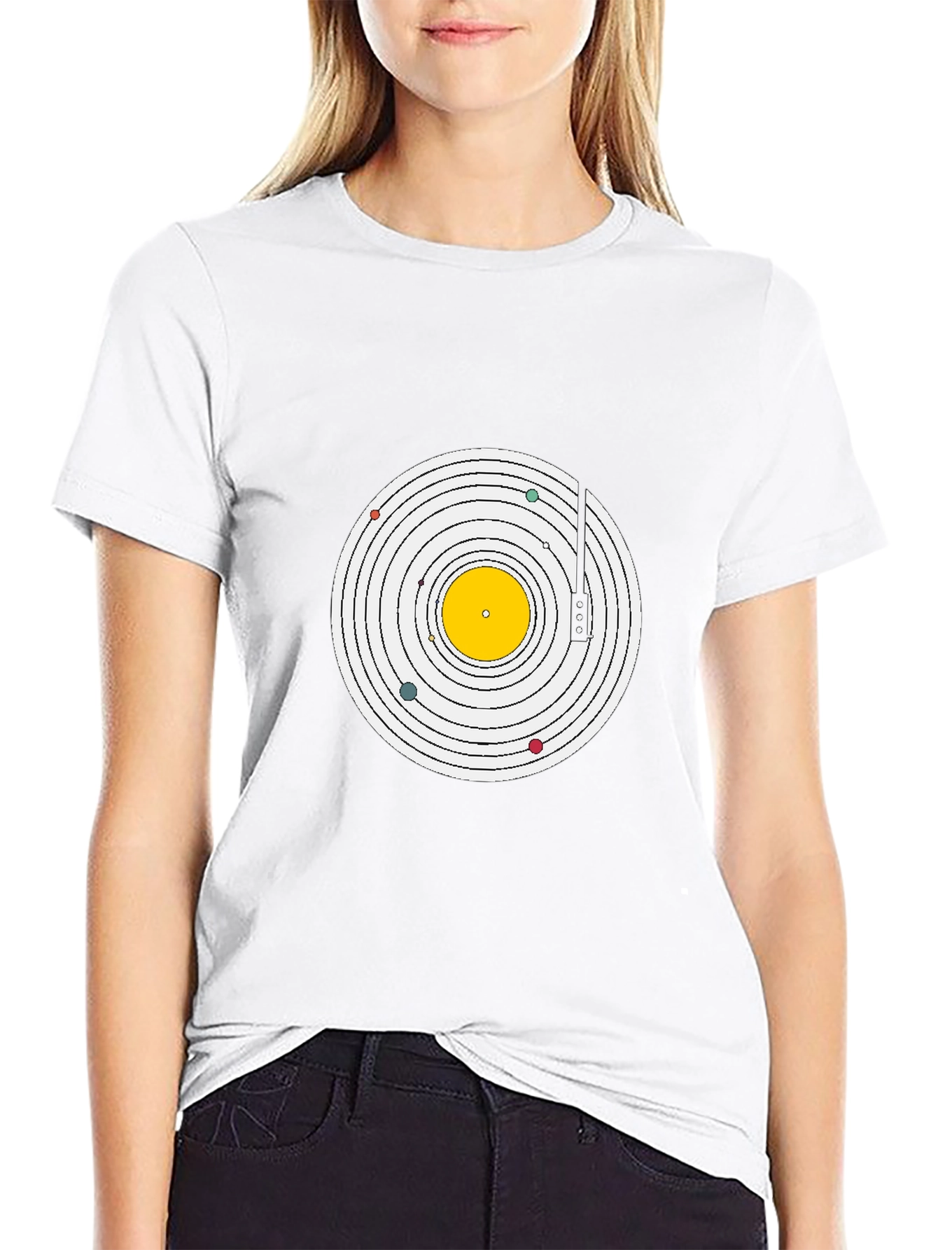 Planetary Turntable Graphic Tee - Black Cotton T-Shirt