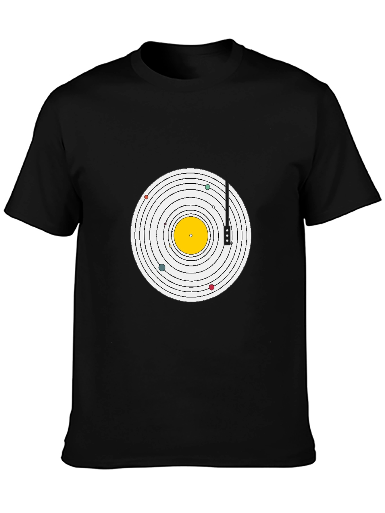 Planetary Turntable Graphic Tee - Black Cotton T-Shirt