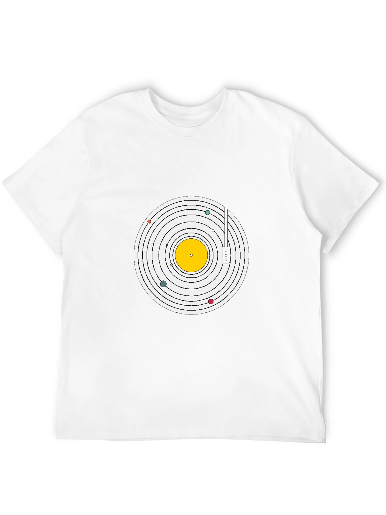 Planetary Turntable Graphic Tee - Black Cotton T-Shirt