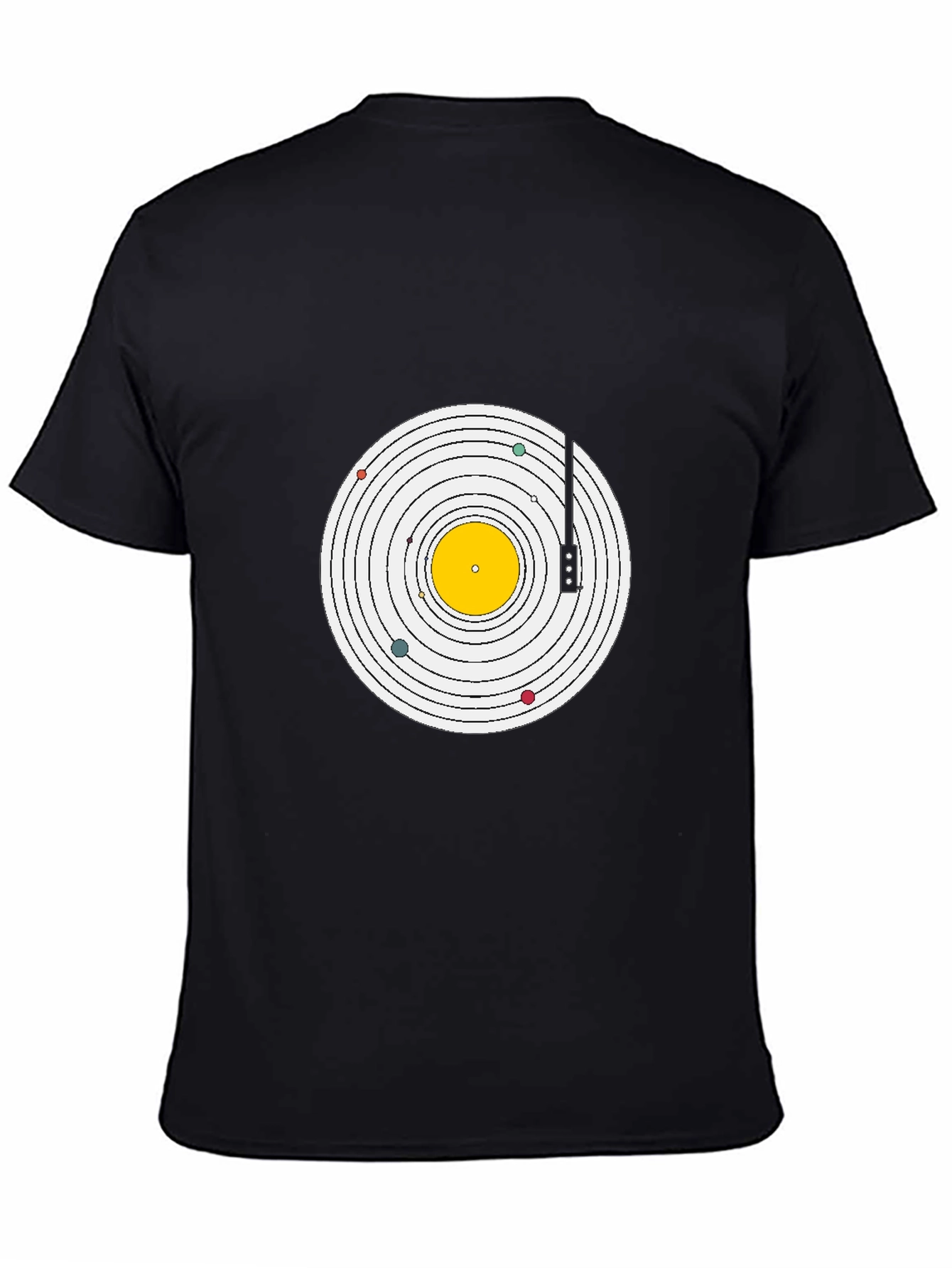 Planetary Turntable Graphic Tee - Black Cotton T-Shirt