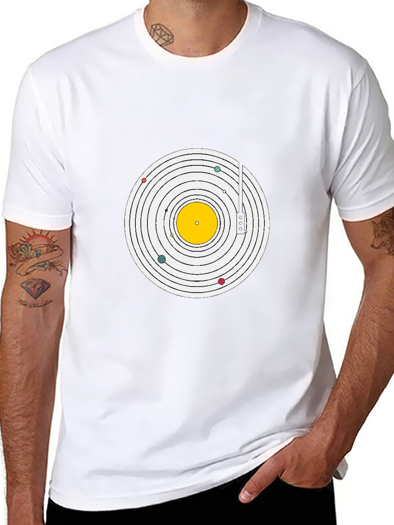 Planetary Turntable Graphic Tee - Black Cotton T-Shirt