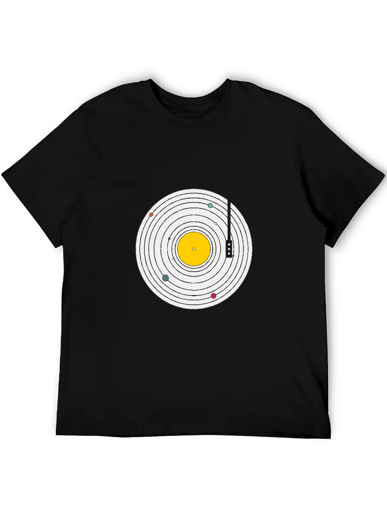 Planetary Turntable Graphic Tee - Black Cotton T-Shirt