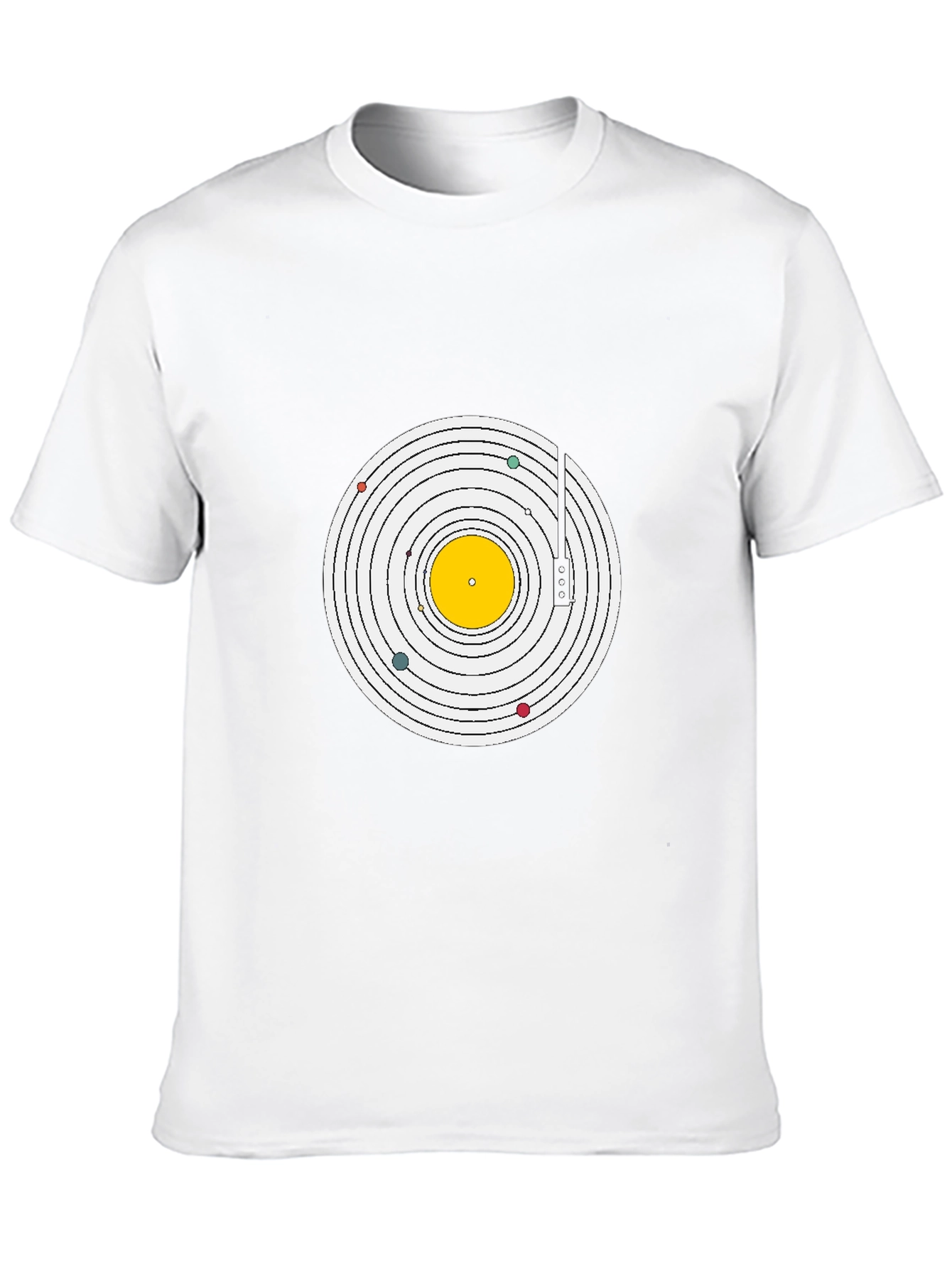 Planetary Turntable Graphic Tee - Black Cotton T-Shirt