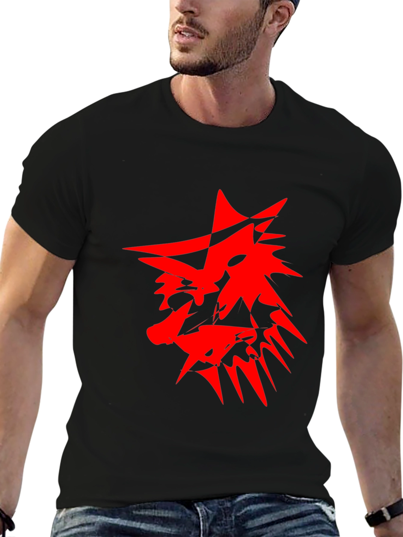 Edgy Red Graphic Print Black T-Shirt