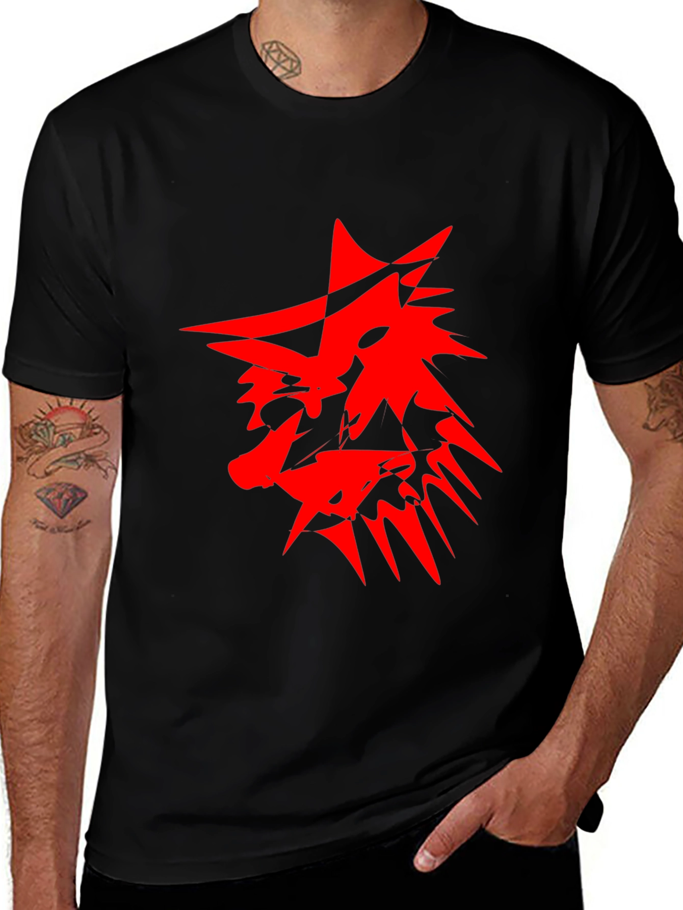 Edgy Red Graphic Print Black T-Shirt