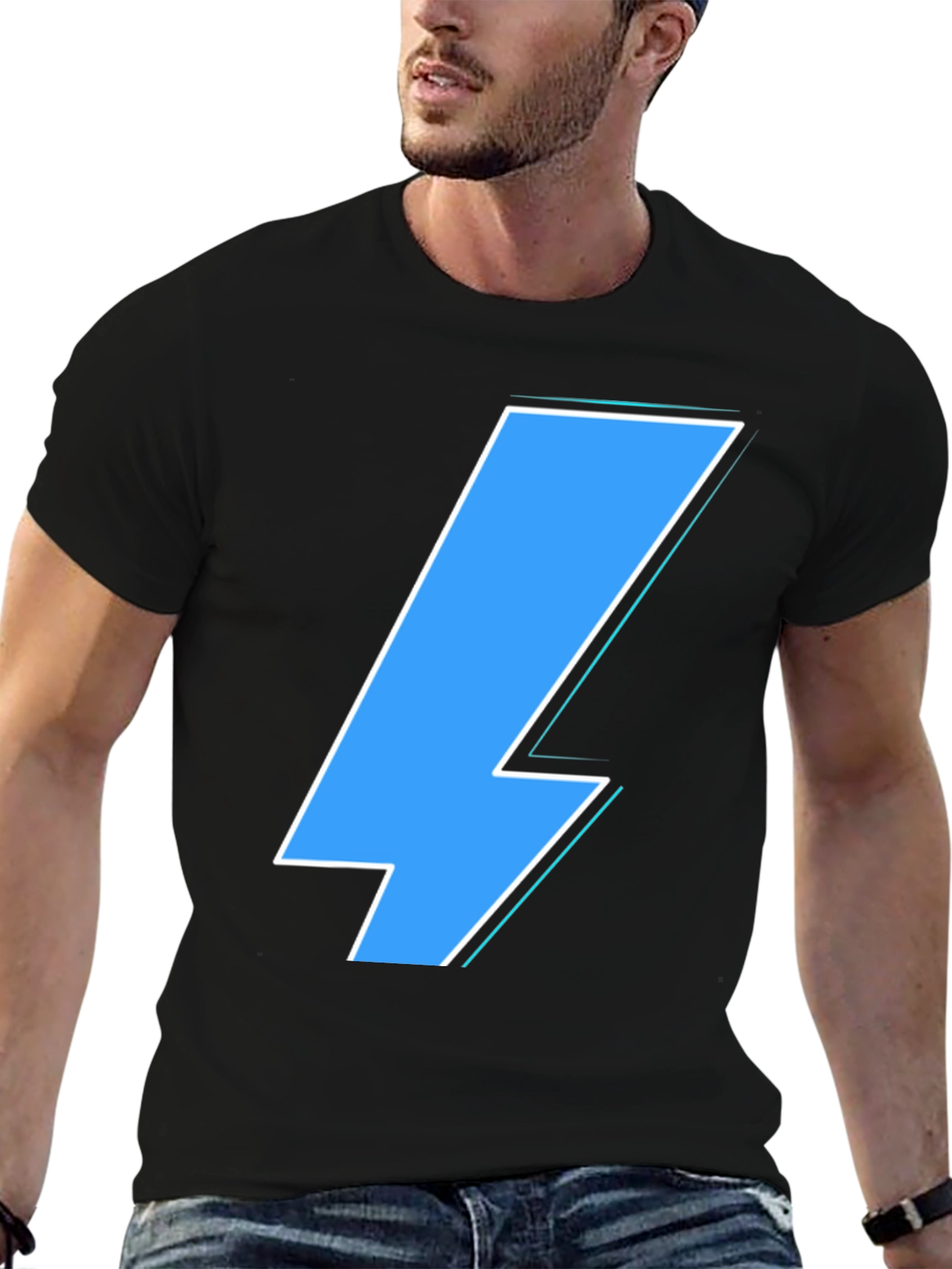 Lightning Bolt Graphic Tee - Casual Black T-Shirt