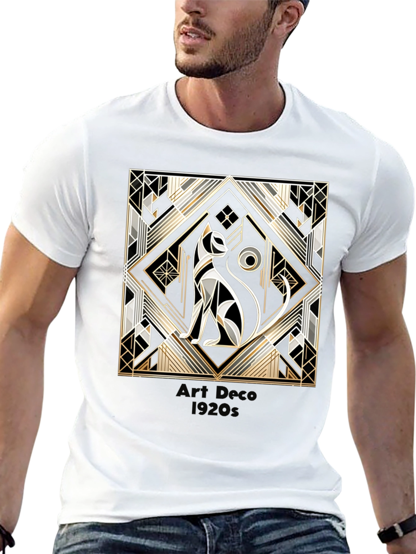Art Deco 1920s Cat Graphic T-Shirt