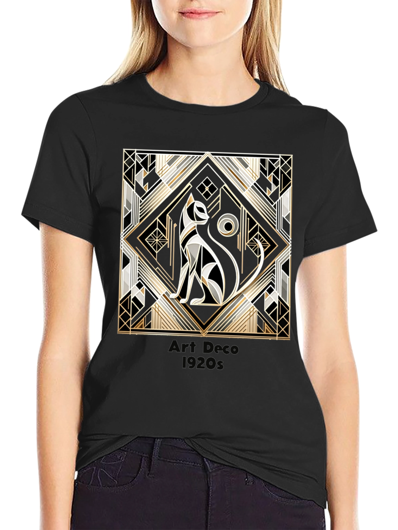 Art Deco 1920s Cat Graphic T-Shirt
